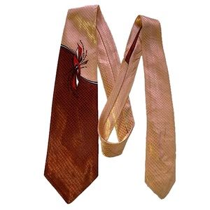 Vintage tie, 1950s, two tone brown & peachy gold, 52 1/2 inches